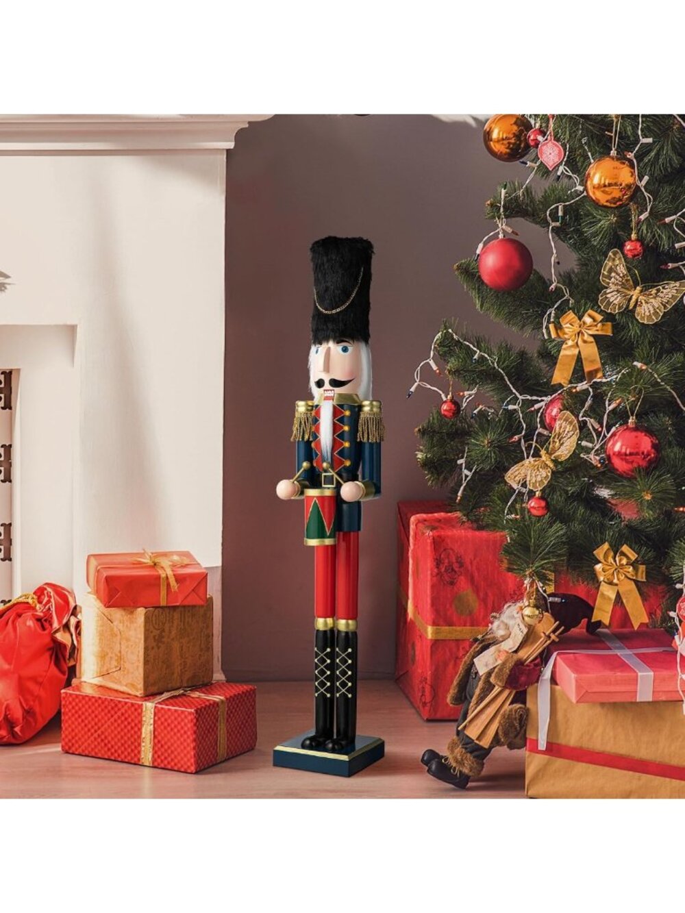 36" Nutcracker Christmas Decor - Wooden Drummer Ornament for Holiday